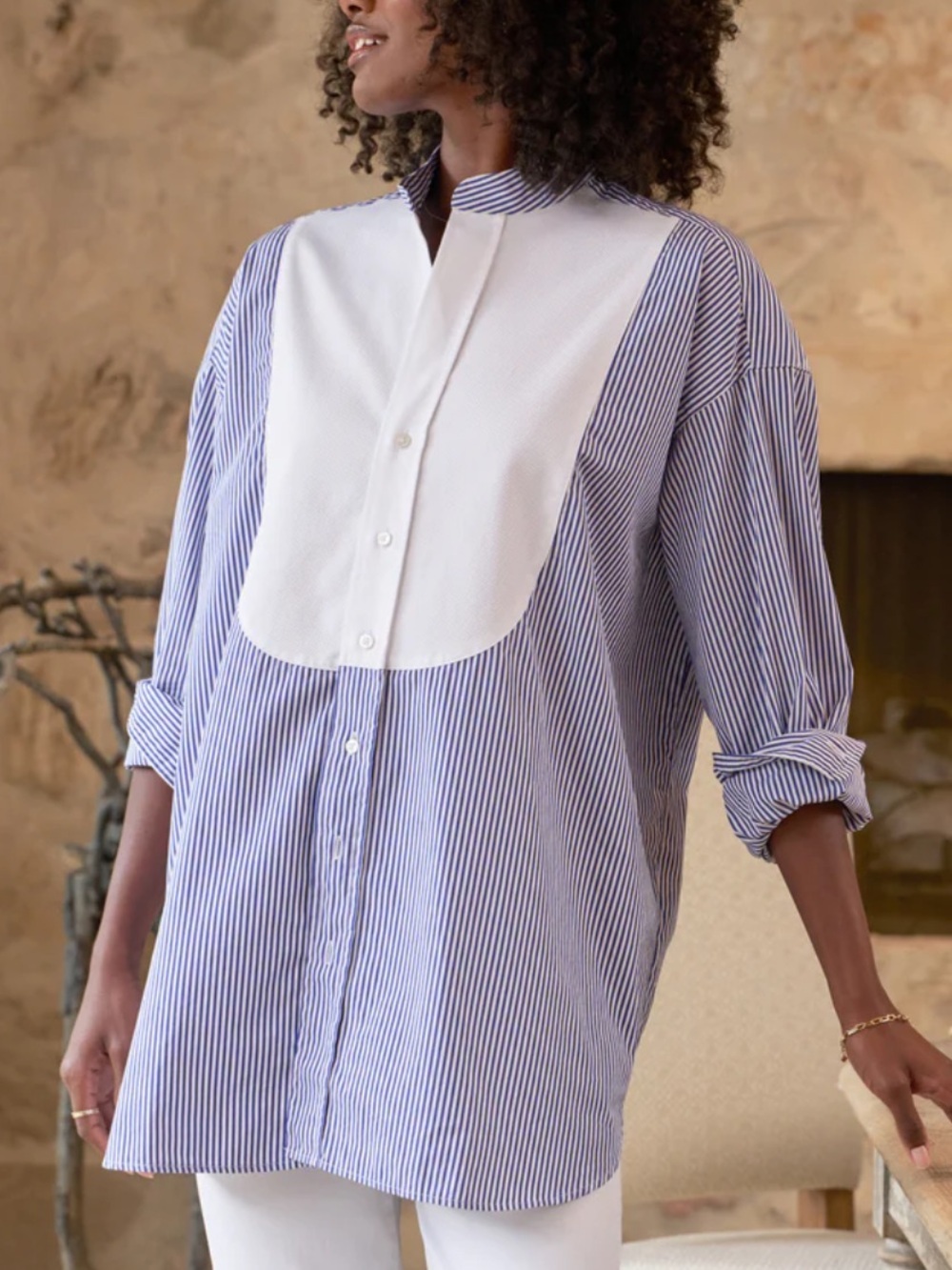 NEW Frank & Eileen Victoria Italian Tuxedo Shirt in Blue Stripe